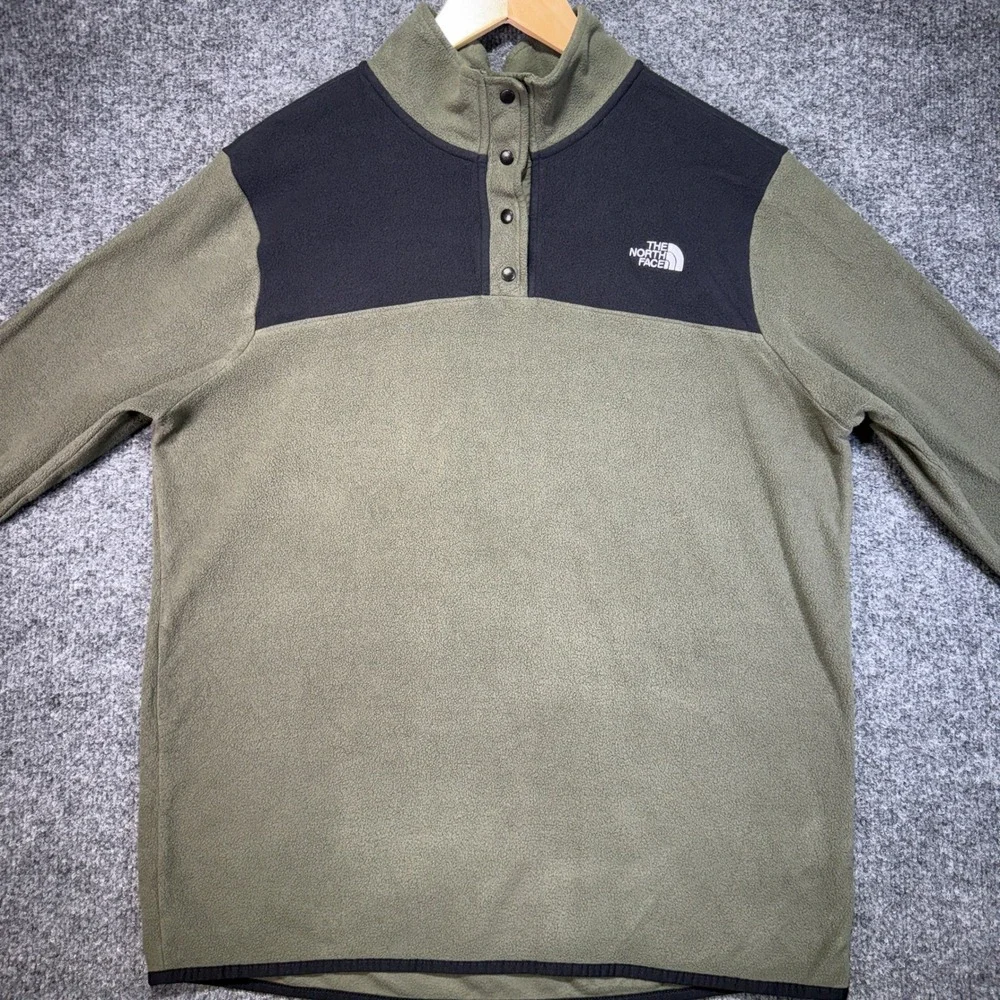 The North Face TKA Glacier Fleece Pullover Womens L Green Black Snap Neck Jacket